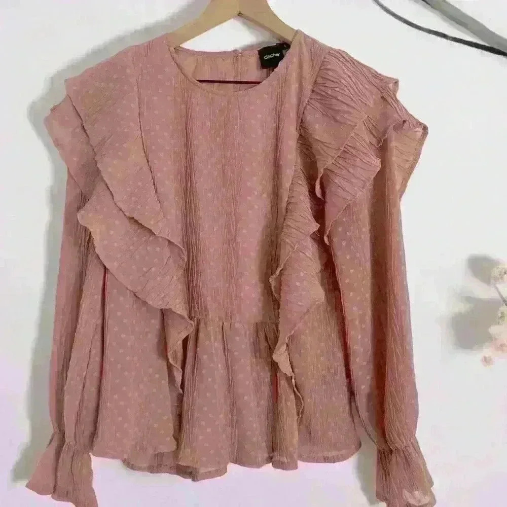 Cliché Dusty Pink Multi Frill Blouse‎ Size Size Large